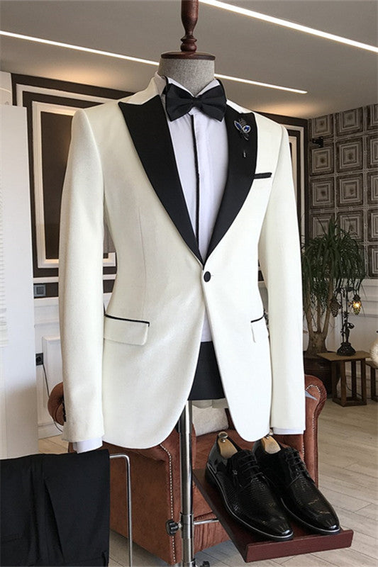 Simple White Peaked Lapel 2-Piece Prom Suit