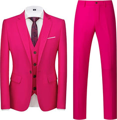 Rose Red Three-Piece Notched Lapel Prom Suit