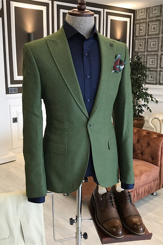 Modern Deep Green Peaked Lapel Men's Prom Suit