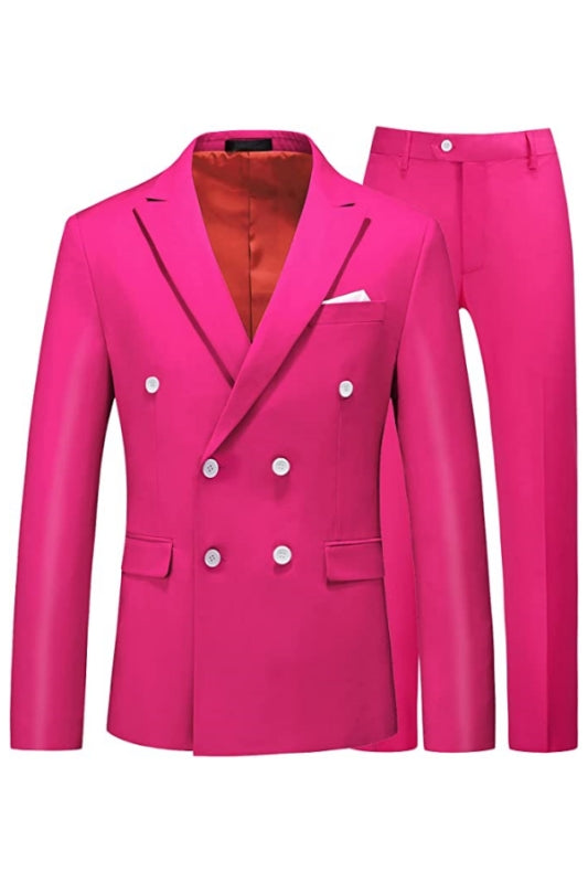 Rose Red Double-Breasted Peaked Lapel Prom Suit