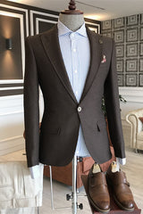 Deep Brown Peaked Lapel Business Suit