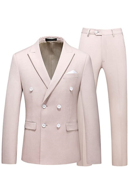 Light Pink Double-Breasted Peaked Lapel Prom Suit