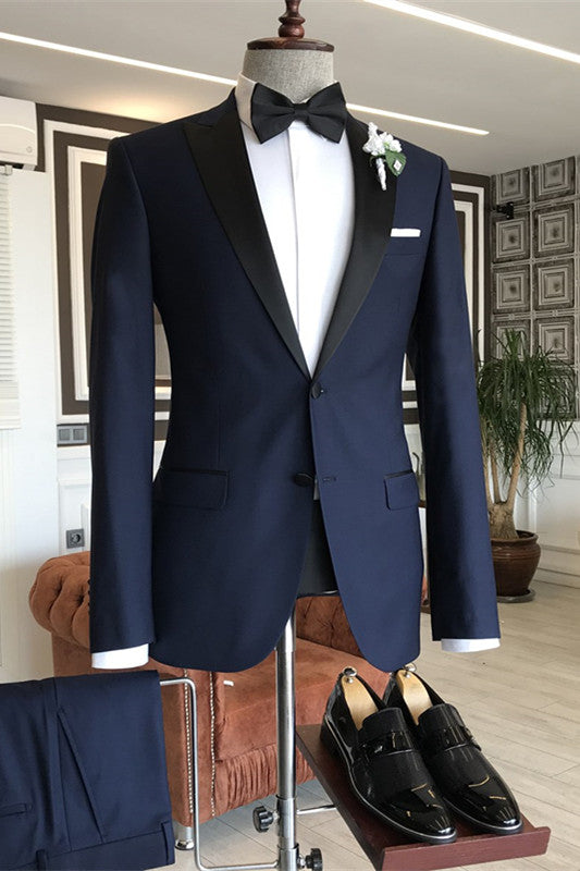 Navy Blue Two-Piece Peaked Lapel Business Suit