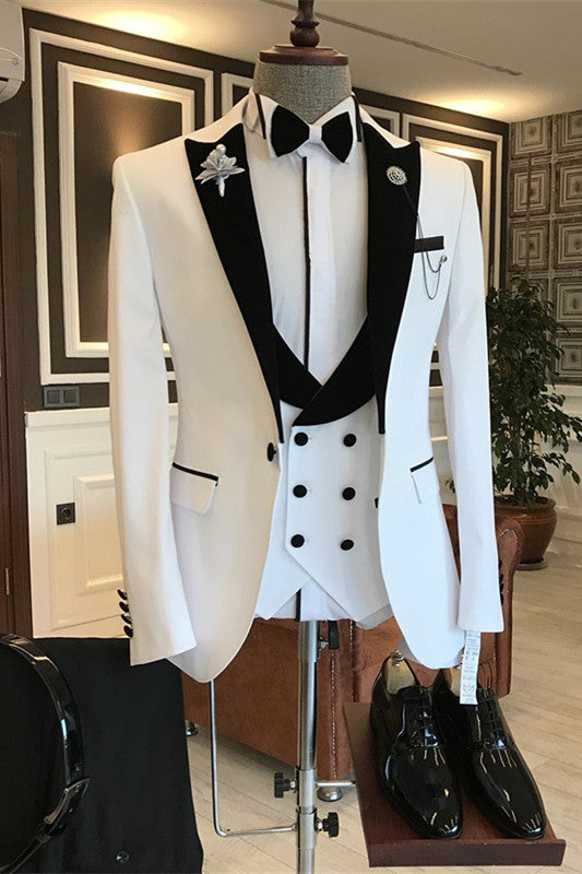 White Peaked Lapel 3-Piece Slim Prom Suit