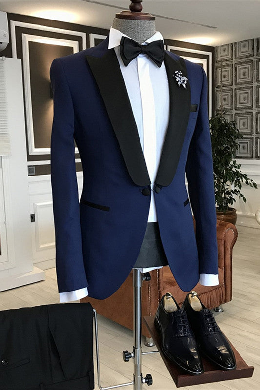 Navy Blue Two-Piece Peaked Lapel Prom Suit