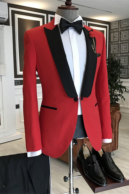 Red Peaked Lapel 2-Piece Modern Men's Prom Suit