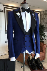 Blue 3-Piece Bespoke Prom Suit with Black Peaked Lapel