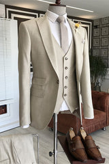 Ivory White Three-Piece Peaked Lapel Prom Suit