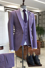 Stylish Purple Peaked Lapel 3-Piece Prom Suit