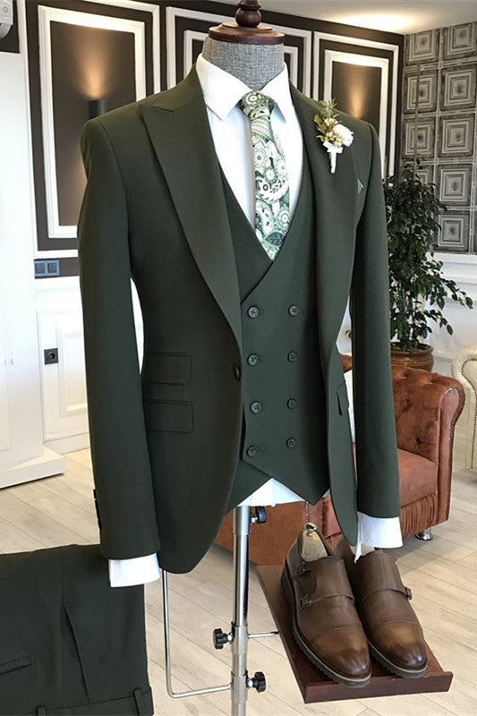 Fashion Deep Green Peaked Lapel Close Fitting Prom Suit