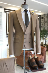 Khaki Three-Piece Peaked Lapel Prom Suit