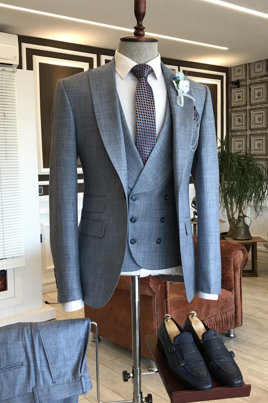 Dusty Blue Peaked Lapel 3-Piece Bespoke Business Suit