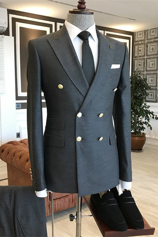 Black Double-Breasted Peaked Lapel Business Suit