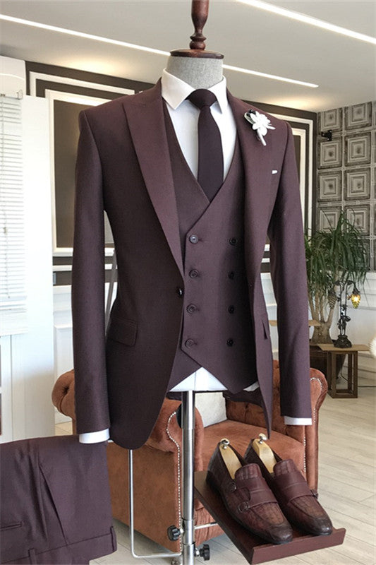 Glamorous Burgundy Peaked Lapel 3-Piece Men's Prom Suit