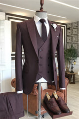 Glamorous Burgundy Peaked Lapel 3-Piece Men's Prom Suit