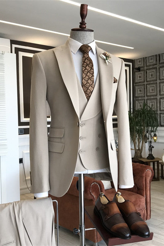 Champagne Three-Piece Peaked Lapel Prom Suit