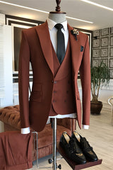 Rufous Three-Piece Peaked Lapel Prom Suit