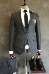 Black Peaked Lapel 3-Piece Formal Business Suit