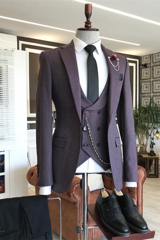 Deep Purple Three-Piece Peaked Lapel Prom Suit