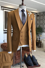 Glamorous Khaki Peaked Lapel 3-Piece Prom Suit