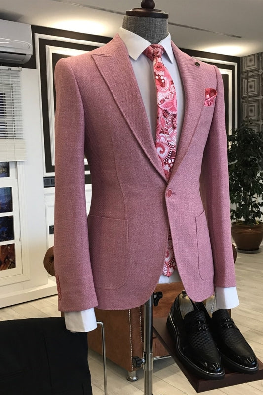 Rose Pink Two-Piece Peaked Lapel Prom Suit