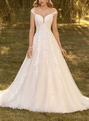 A-Line Princess Wedding Dress with Appliques Lace