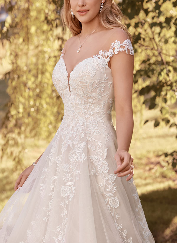 A-Line Princess Wedding Dress with Appliques Lace