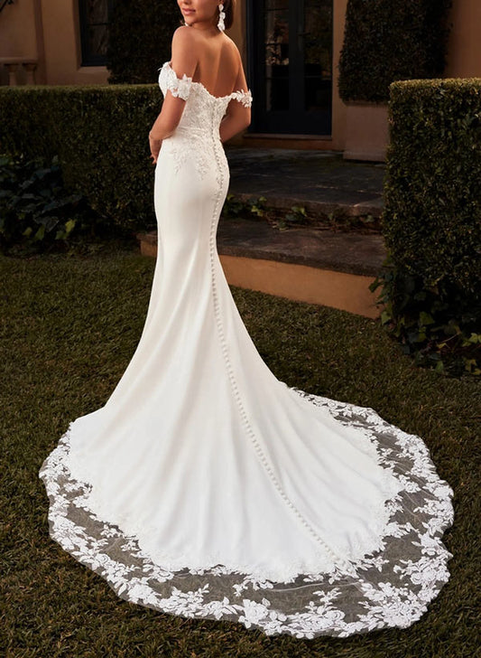 Lace Sweep Train Modern Wedding Dress