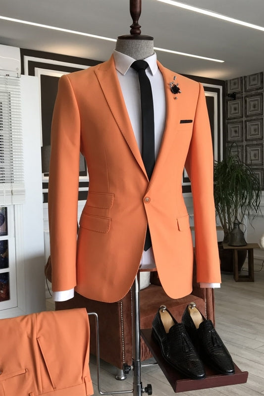 Orange Two-Piece Peaked Lapel Prom Suit