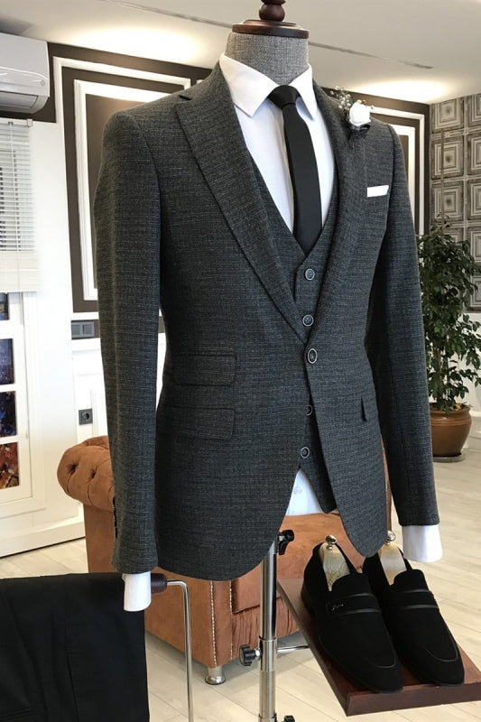 Black Notched Lapel 3-Piece Simple Business Suit