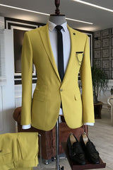 Yellow Two-Piece Peaked Lapel Prom Suit