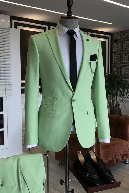 Light Green Peaked Lapel 2-Piece Simple Prom Suit