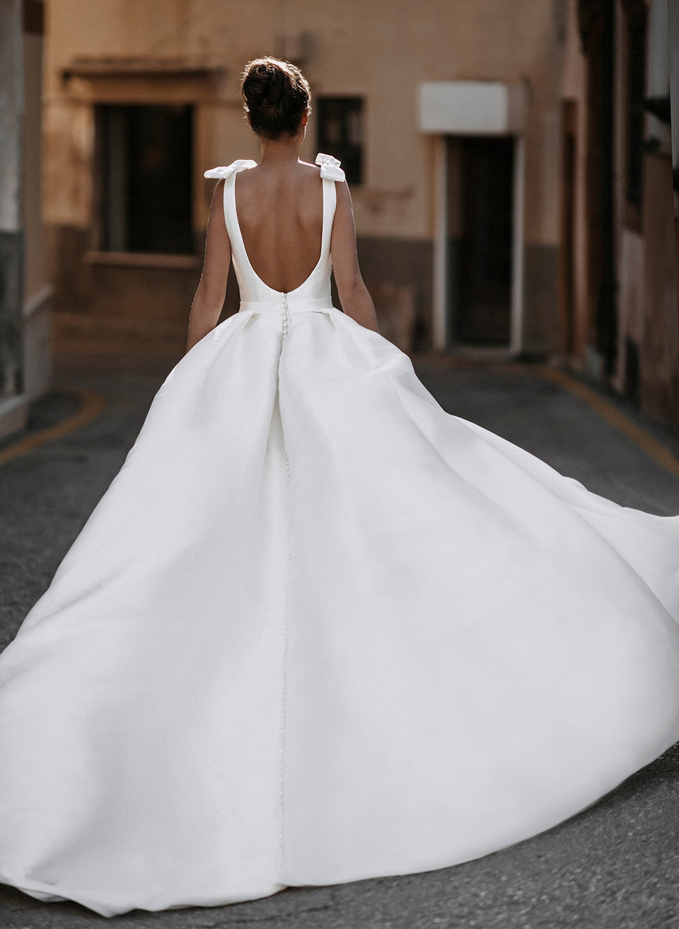 Sleek Ball-Gown Satin V-Neck Bridal Gowns