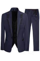 Navy Blue Three-Piece Shawl Lapel Prom Suit