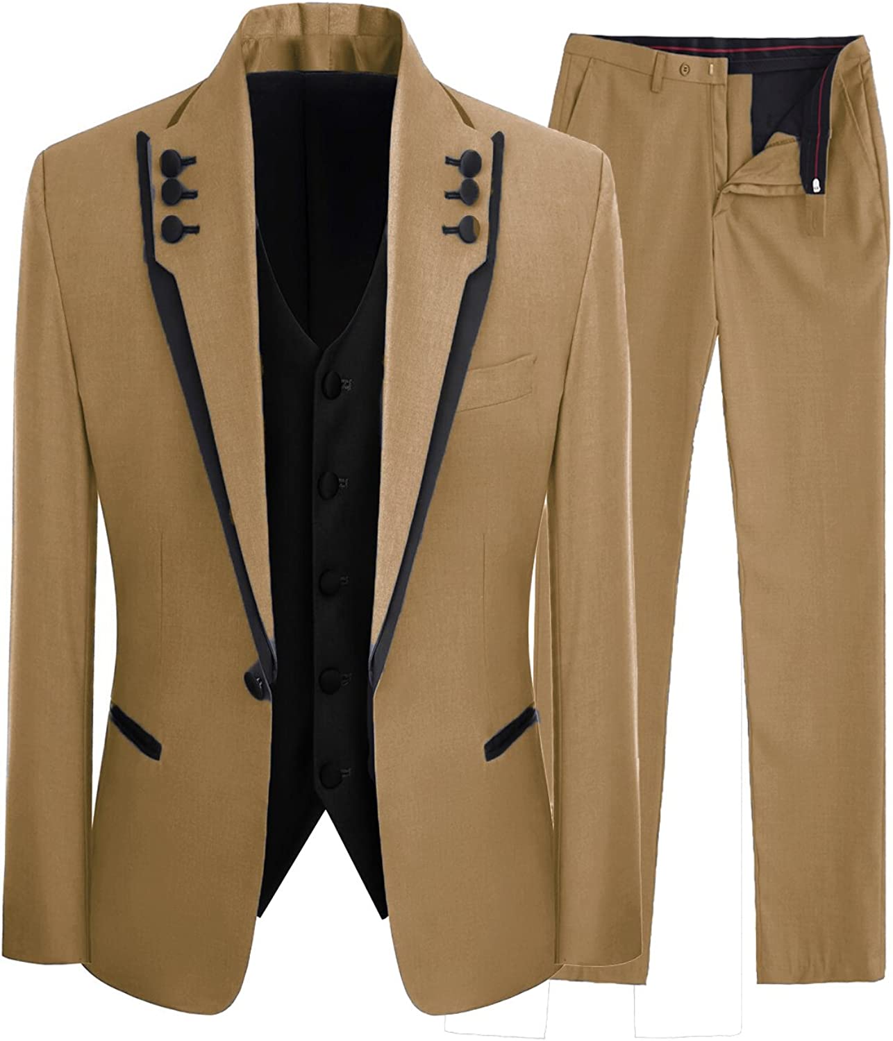 Fancy Light Brown Shawl Lapel 3-Piece Men's Prom Suit