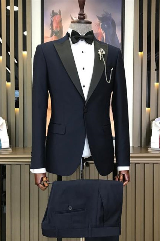 Bespoke Navy Blue Peaked Lapel 2-Piece Prom Suit