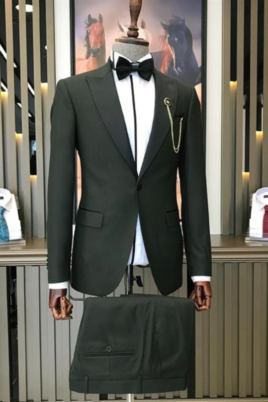 Dark Green Peaked Lapel 2-Piece Newest Prom Suit