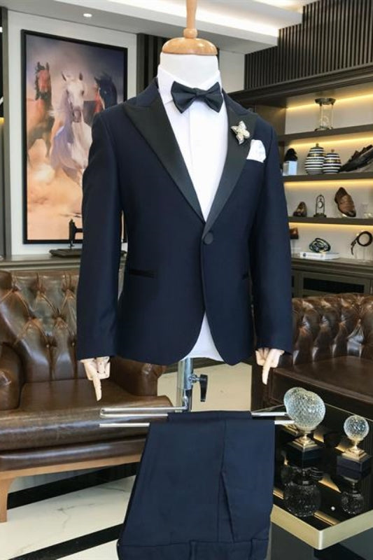 Navy Blue Two-Piece Peaked Lapel Prom Suit