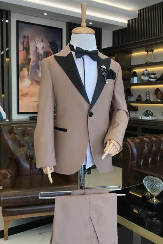 Light Brown Two-Piece Peaked Lapel Prom Suit