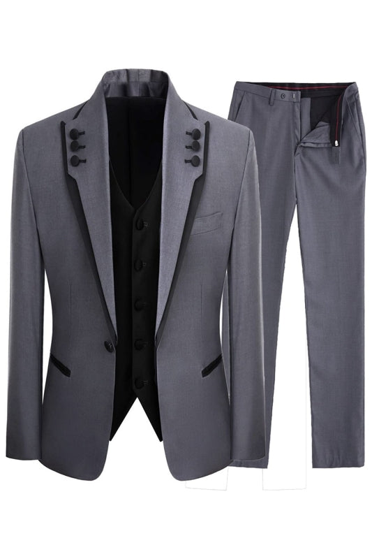 Simple Gray Shawl Lapel 3-Piece Prom Suit