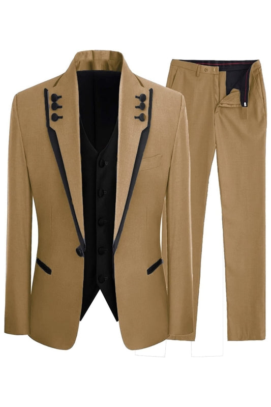 Fancy Light Brown Shawl Lapel 3-Piece Men's Prom Suit