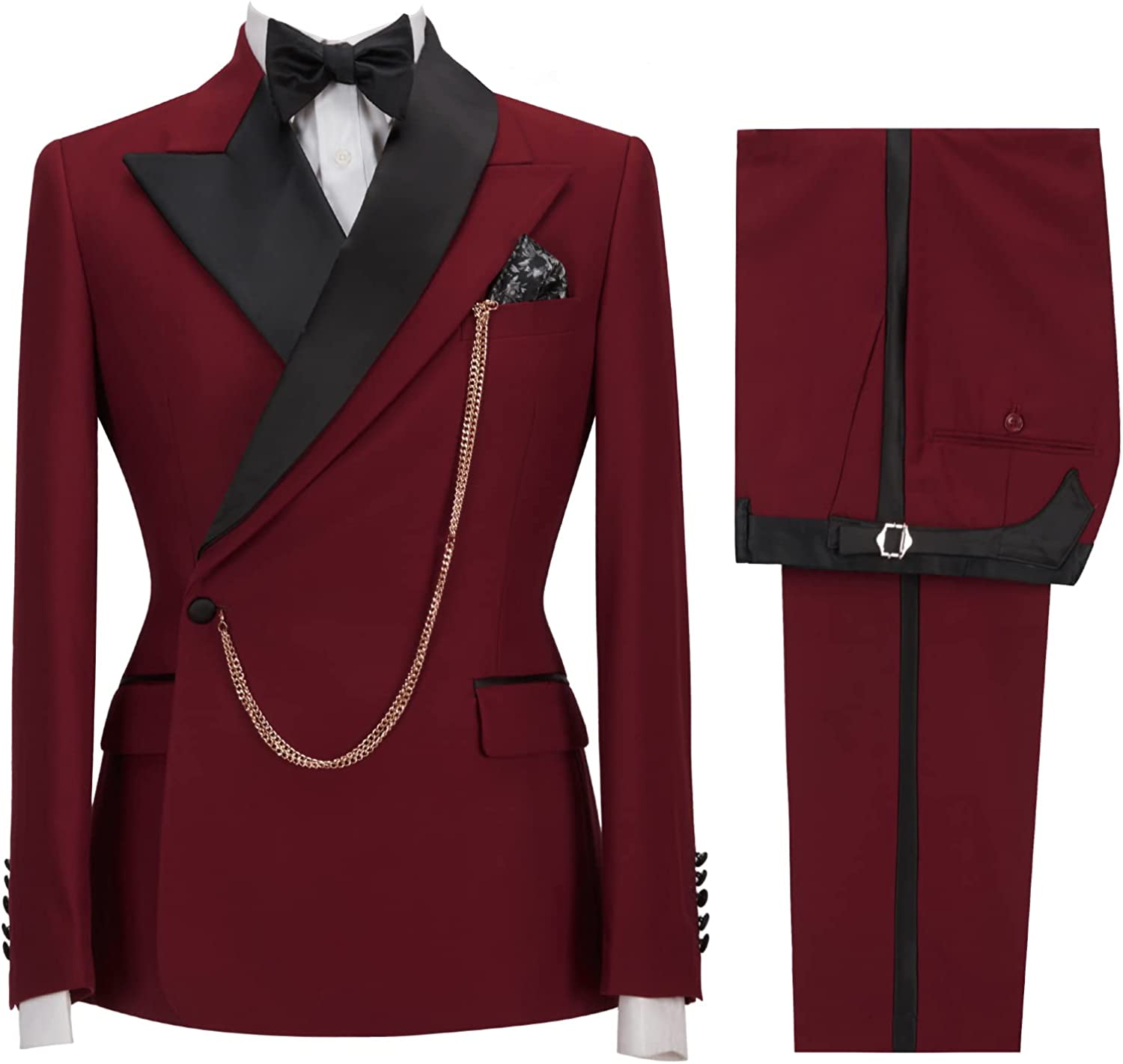 Burgundy Peaked Lapel 2-Piece Slim Fit Prom Suit