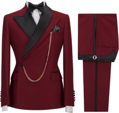 Burgundy Peaked Lapel 2-Piece Slim Fit Prom Suit