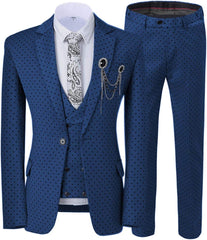 Fashion Navy Blue Notched Lapel 3-Piece Prom Suit with Black Dot