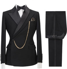 Modern Black Peaked Lapel 2-Piece Prom Suit