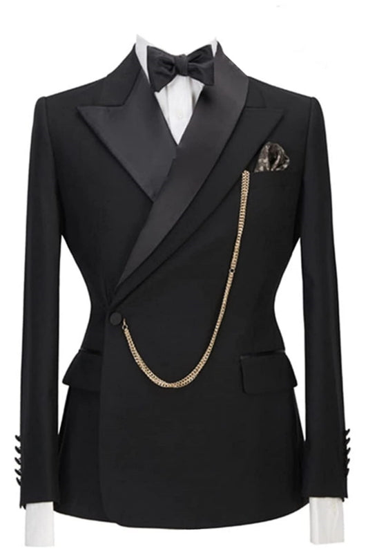 Modern Black Peaked Lapel 2-Piece Prom Suit