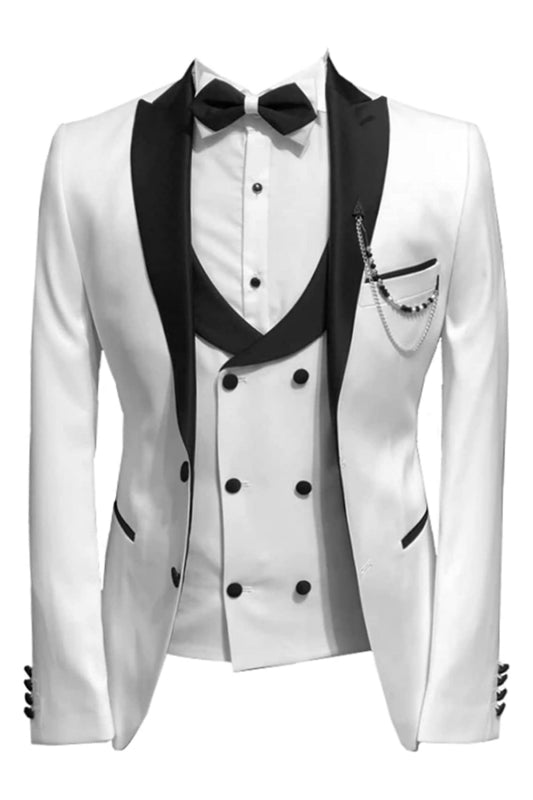 White Three-Piece Peaked Lapel Prom Suit