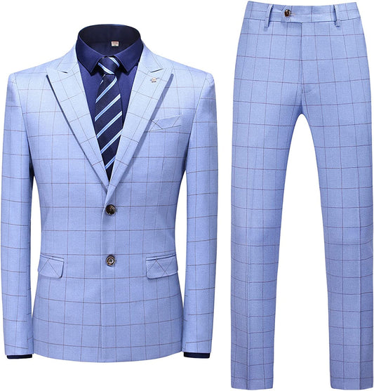 Sky Blue Peaked Lapel 2-Piece Fancy Business Suit