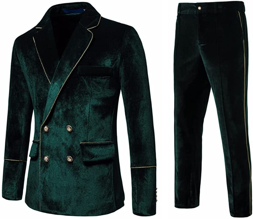 Chic Dark Green Notched Lapel Double Breasted Velvet Prom Suit