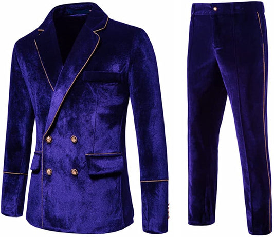 Modern Violet Notched Lapel Double Breasted Velvet Prom Suit